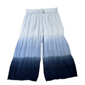Ashley Stewart 18/20 Wide Leg Palazzo Pants Blue White Ombre Tie Dye Boho Rayon
